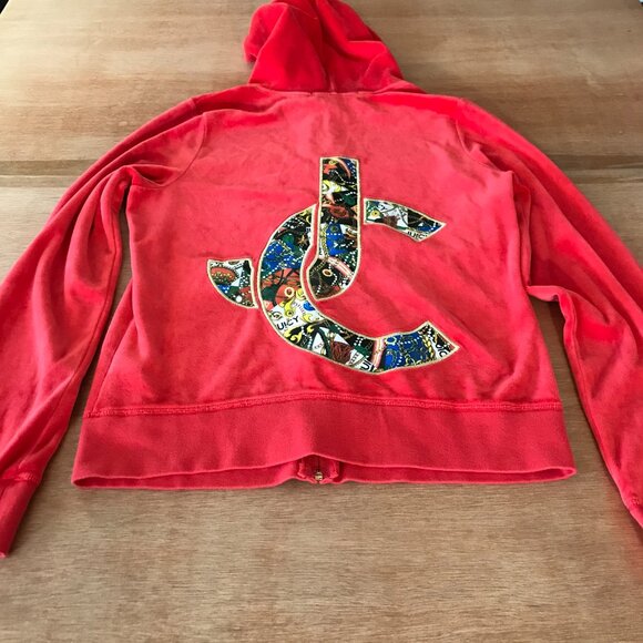 Juicy Couture Velour Track Jacket Women XL Red Y2K Full Zip Hooded Pocket Sports - Picture 1 of 13